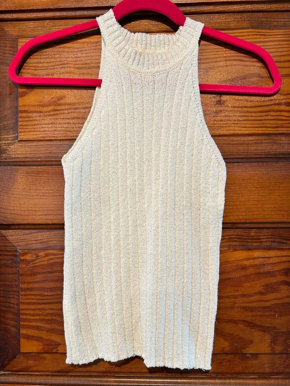 Miou Muse Cream Ribbed High Neck Knit Tank Top Size S